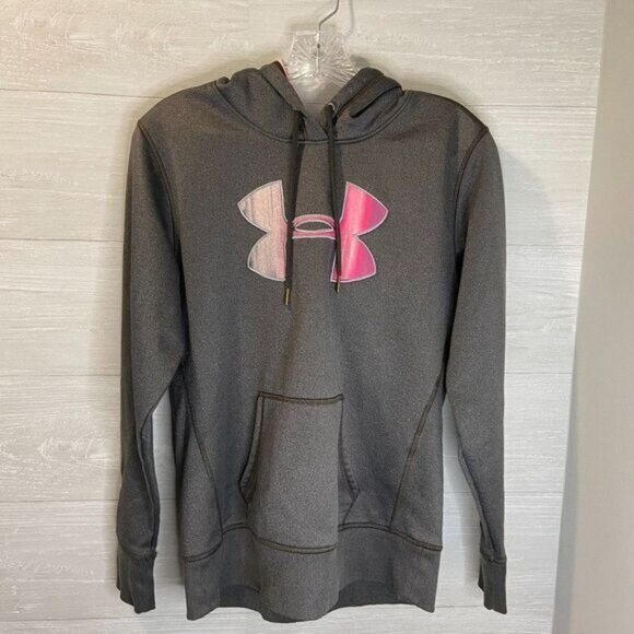 Under Armour Women's Fleece Pullover Hoodie‎ Big Logo Printed Drawstring sweater - Picture 3 of 4